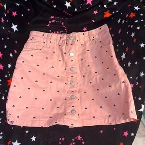 Y2k style Pink denim skirt with black hearts! Small and new!